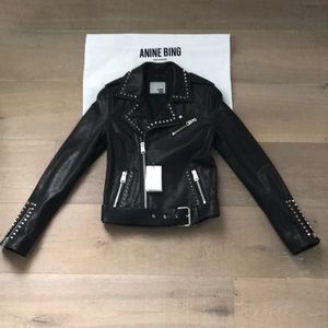 NWT Anine Bing Studded Leather Biker Jacket XS